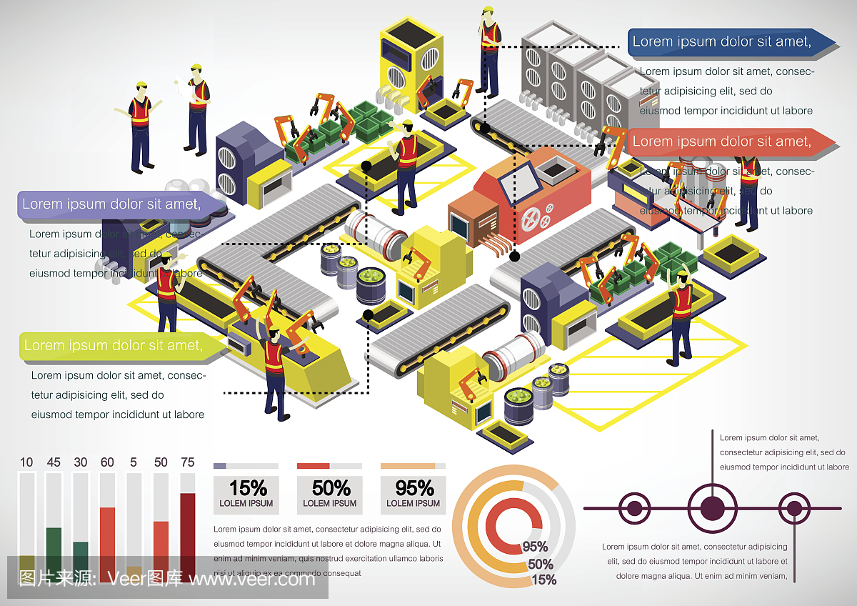 說明信息圖形工廠設備的概念